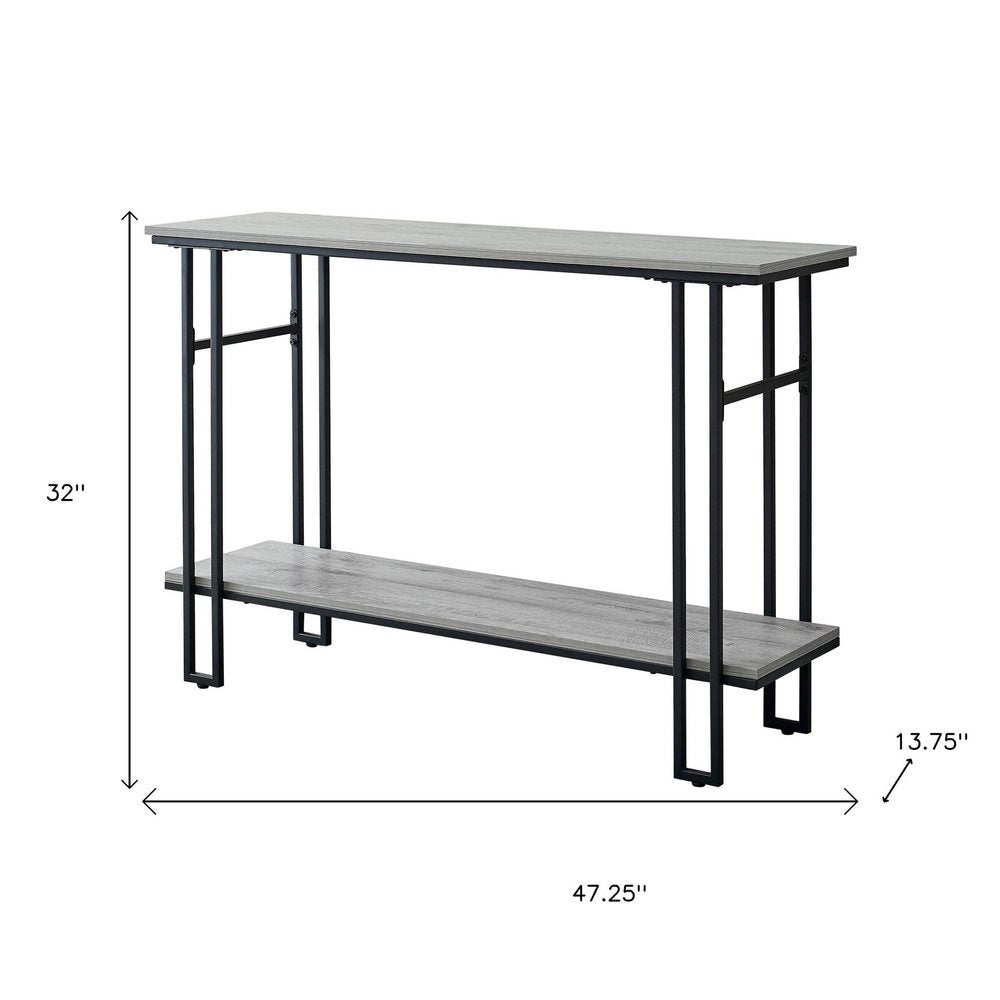 47" Gray and Black Frame Console Table With Shelves HomeRoots