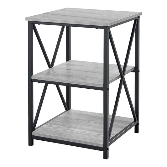 26" Gray And Black Wood And Iron End Table With Two Shelves