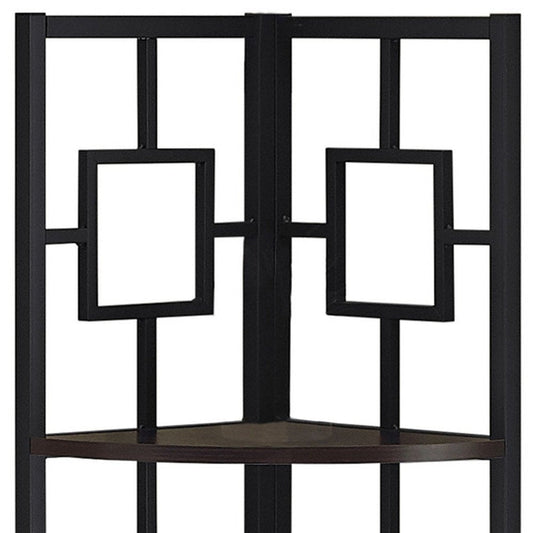 62" Espresso Metal Corner Bookcase HomeRoots