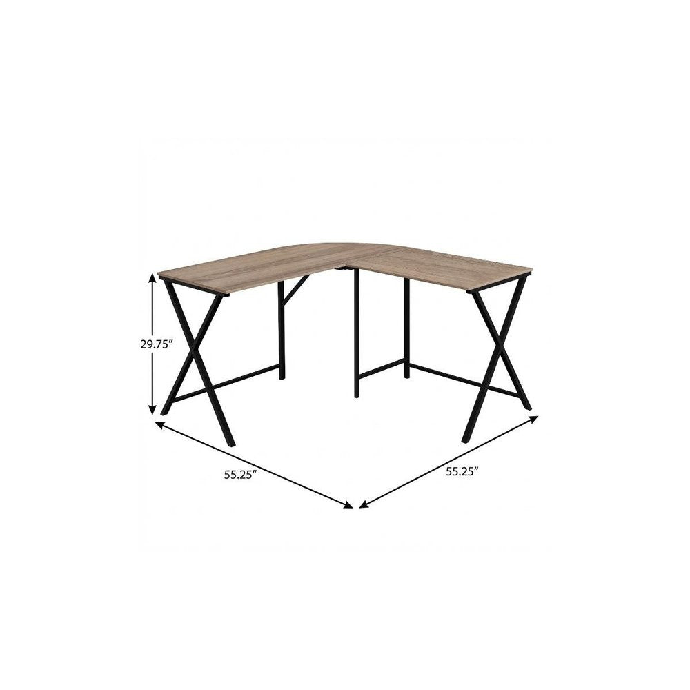 55" Taupe and Black L Shape Computer Desk HomeRoots