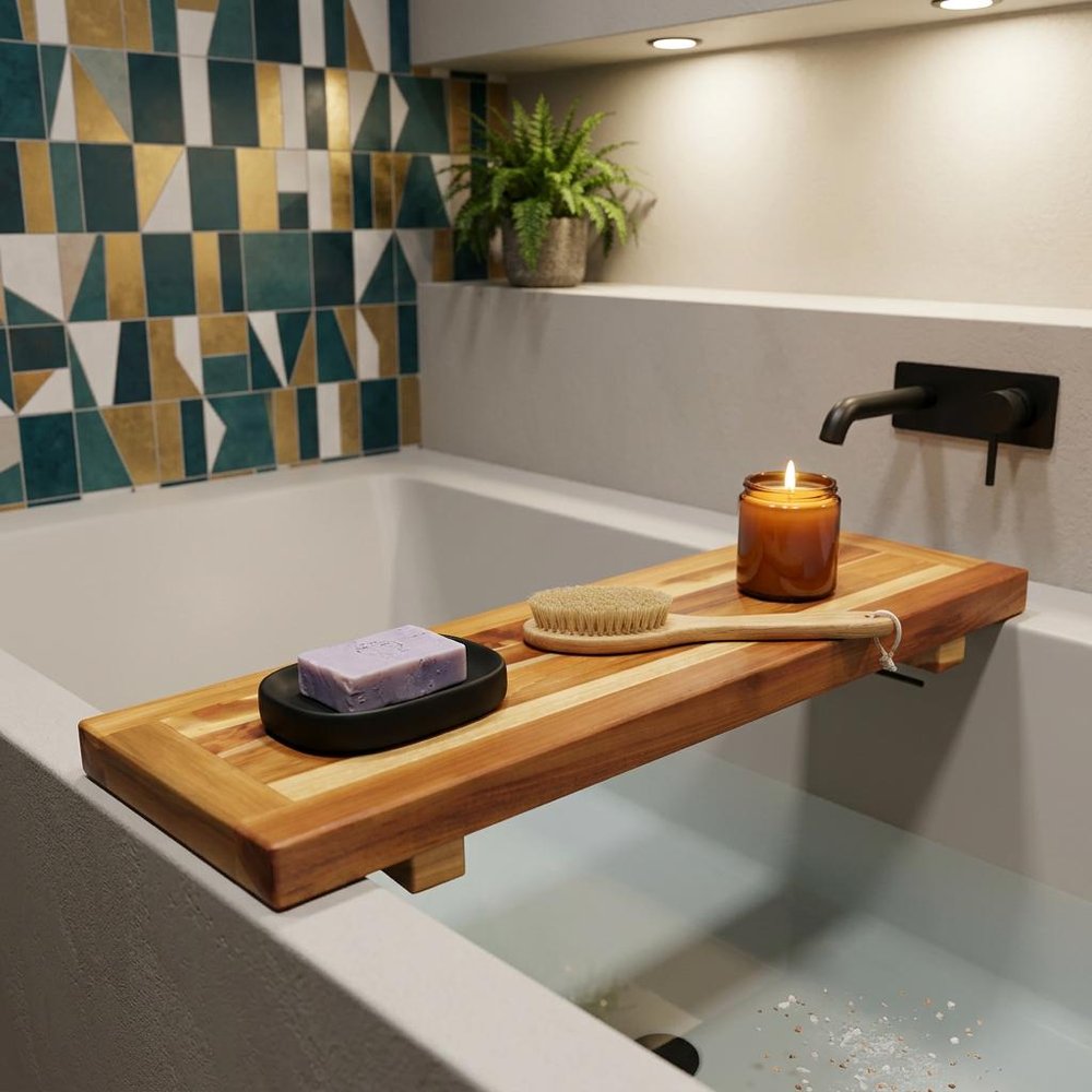 29" Natural Teak Wood Bath Tray And Seat HomeRoots