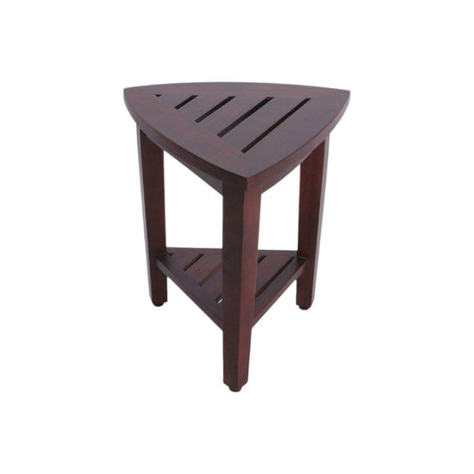 Compact Teak Corner Shower Outdoor Bench With Shelf In Brown Finish HomeRoots