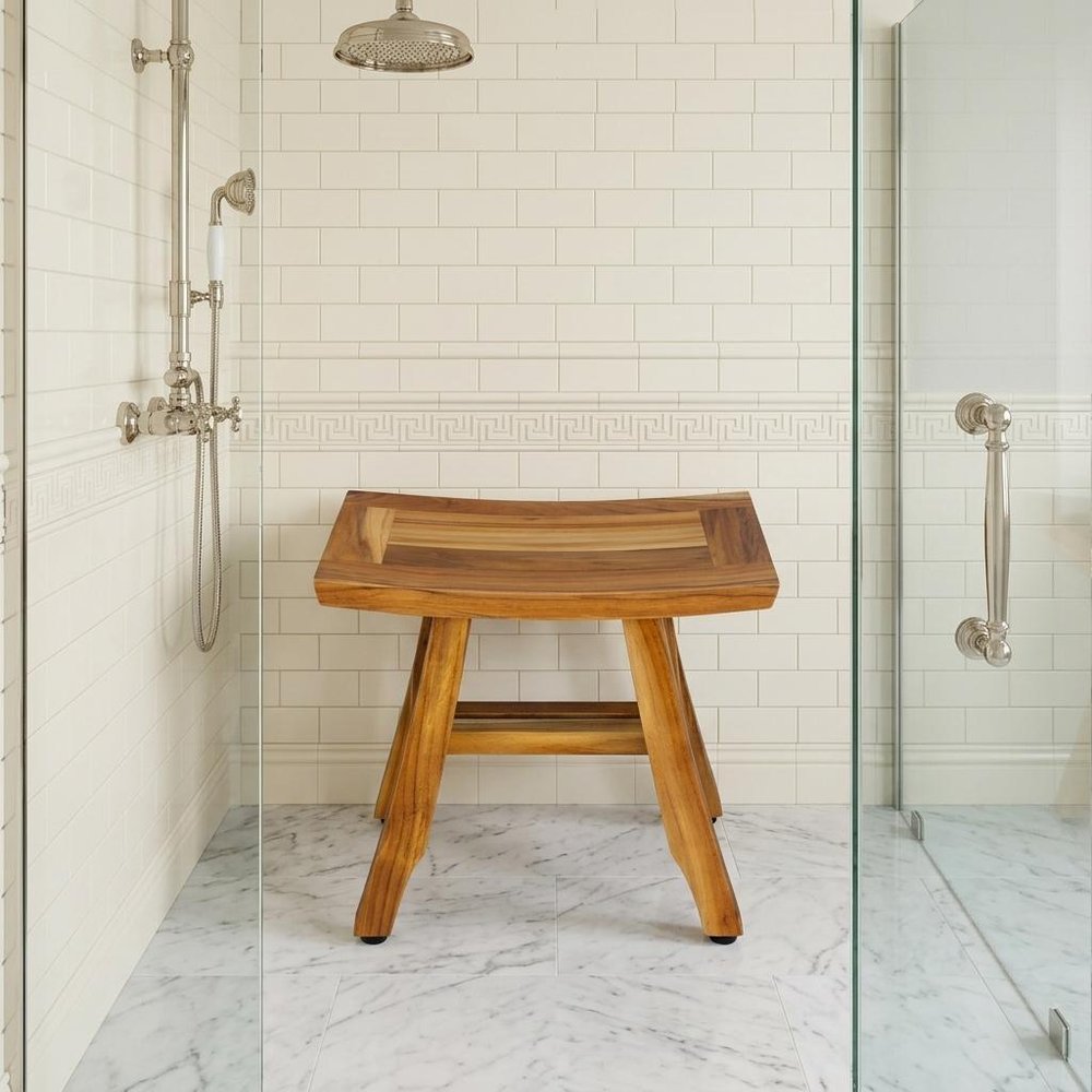 14" Natural Teak Curvilinear Shower Bench HomeRoots