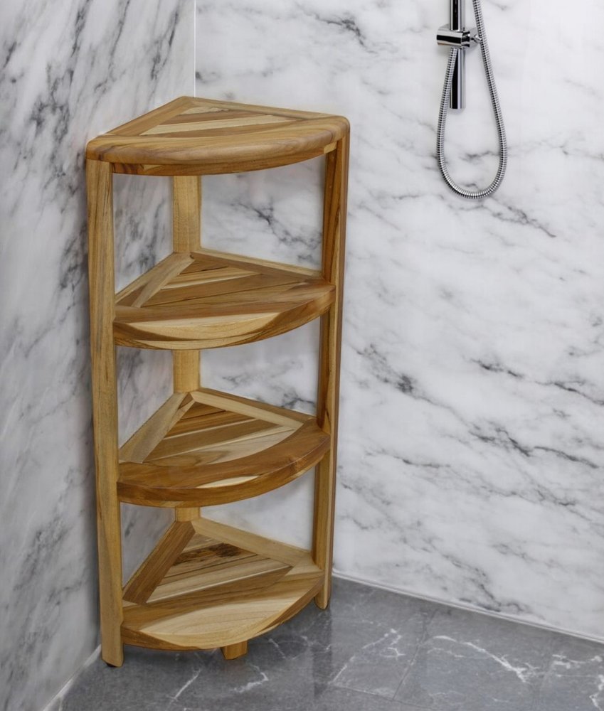 38" Natural Solid Teak Wood Freestanding Corner Shelving Unit HomeRoots