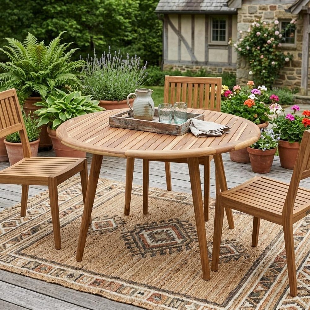 36" Natural Rounded Solid Wood Outdoor Dining Table HomeRoots