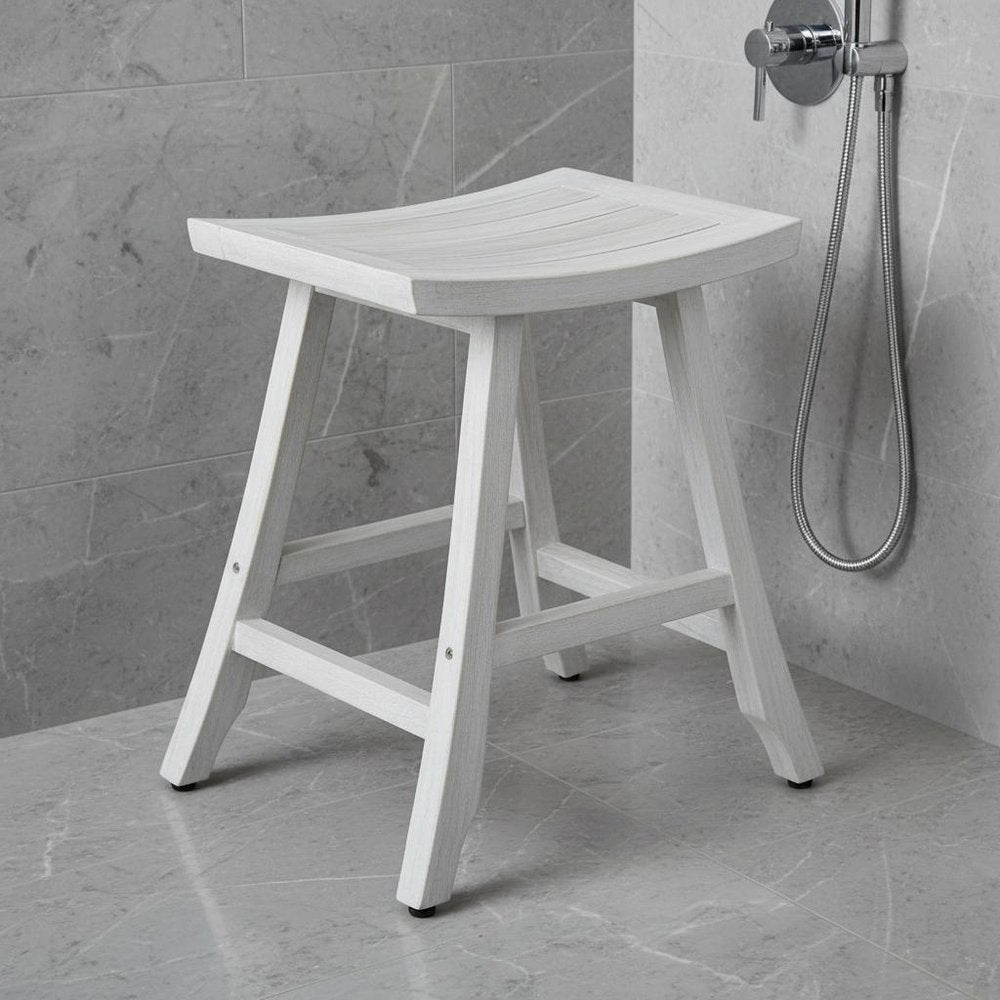 24" X 20" White Teak Square Shower Bench HomeRoots