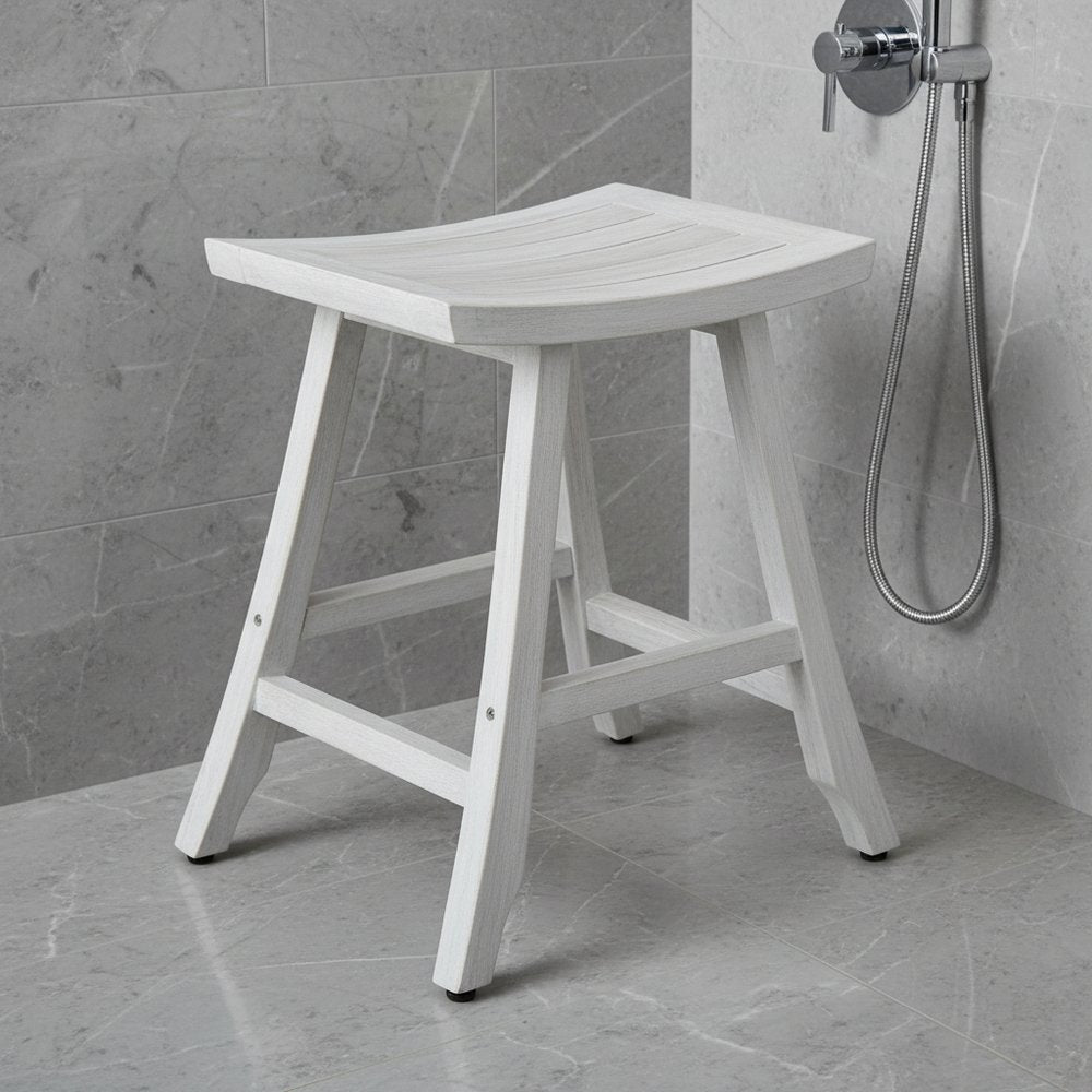 24" X 15" White Teak Square Shower Bench HomeRoots