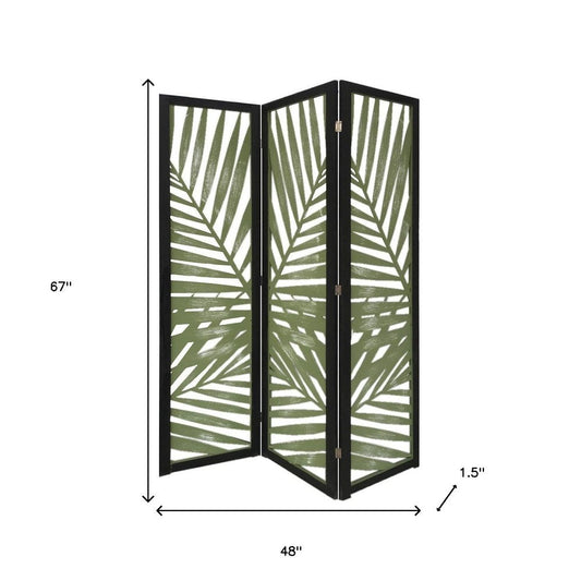67" Green Solid Wood Panel Screen Room Divider