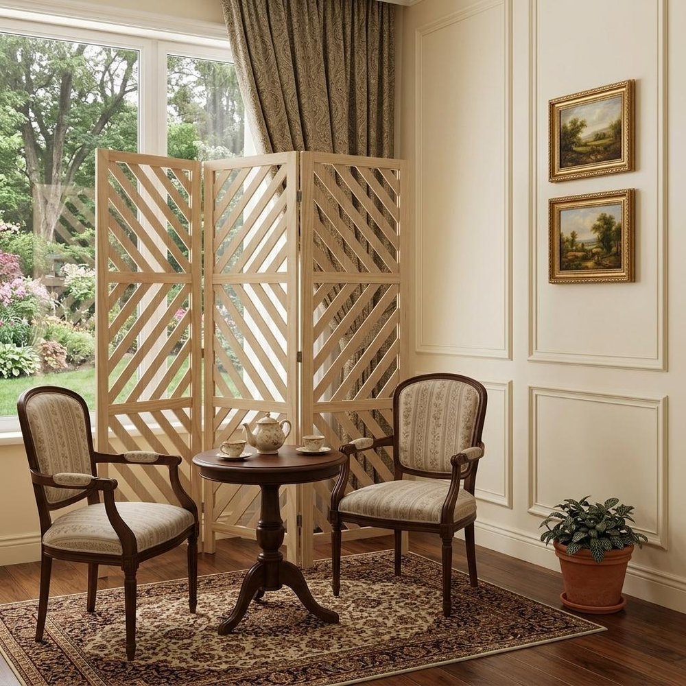 67" Brown Solid WoodFolding Three Panel Screen Room Divider HomeRoots