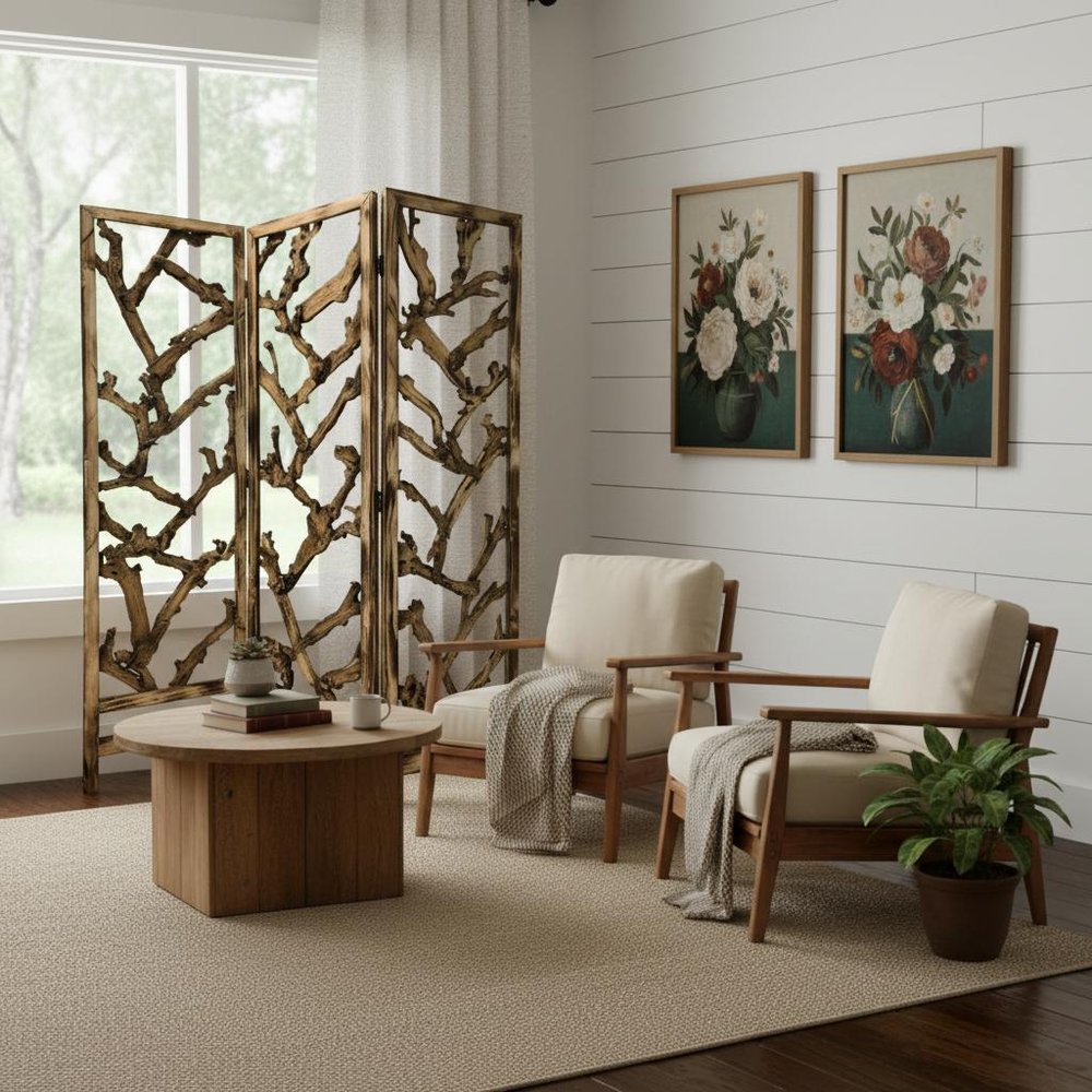 72" Brown Solid Wood Folding Three Panel Screen Room Divider HomeRoots