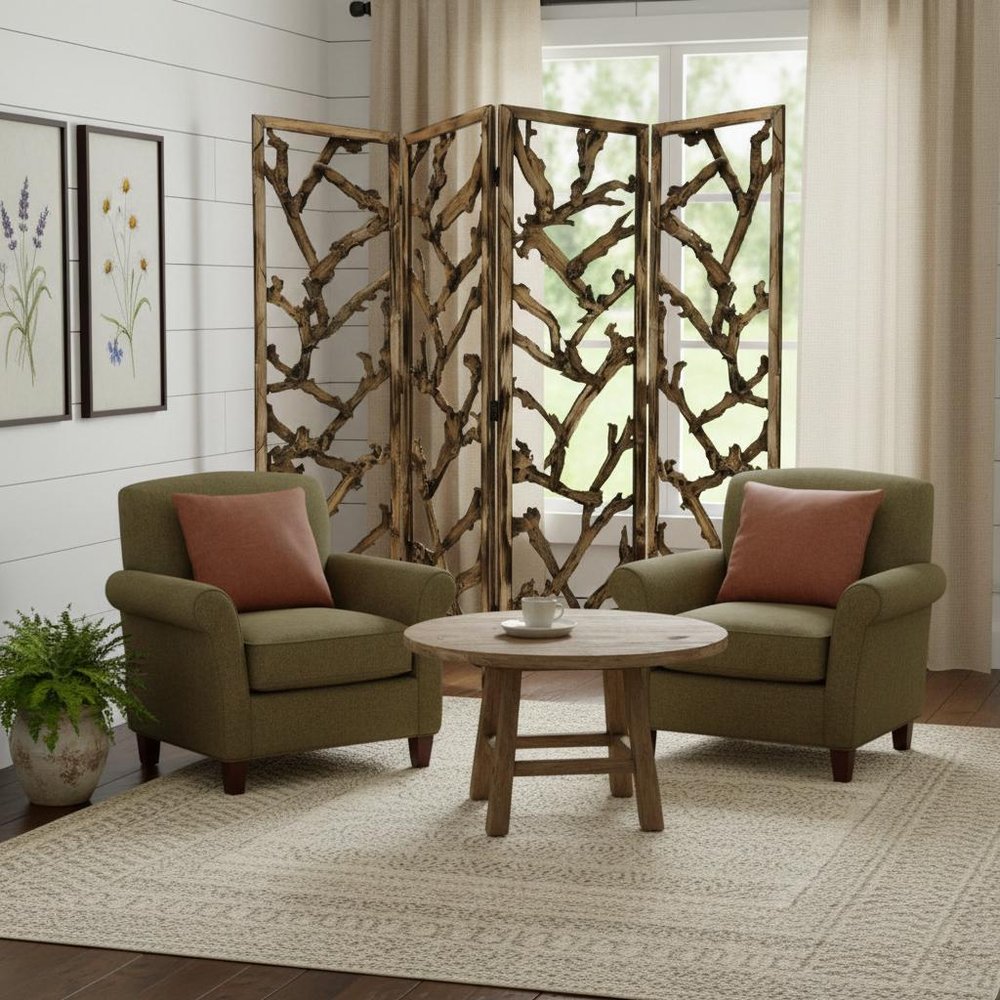 84" Brown Solid WoodFolding Four Panel Screen Room Divider HomeRoots