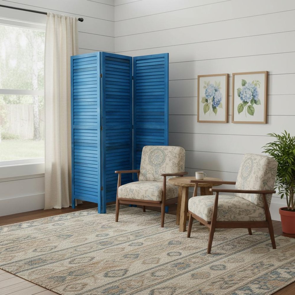 67" Light Blue Folding Three Panel Screen Room Divider HomeRoots
