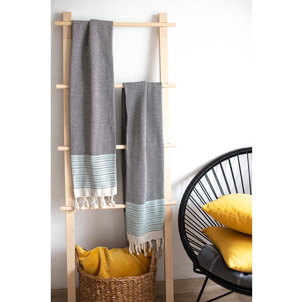 Grey And Blue Striped Turkish Towel Or Throw Blanket HomeRoots
