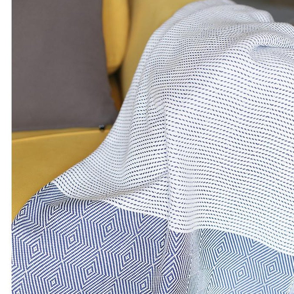 Blue And White Squares And Stripes Turkish Towel Or Throw Blanket HomeRoots