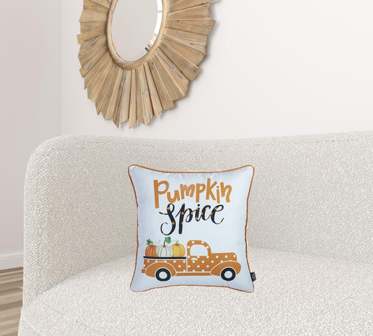 Set Of Four 18" Orange Pumpkin Pick Up Truck Pillow Covers FurniFindUSA