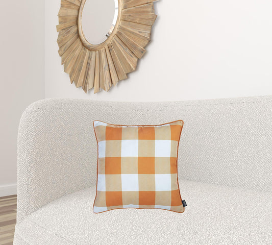 Set Of 2 18" Fall Season Pumpkin Gingham Throw Pillow Cover FurniFindUSA