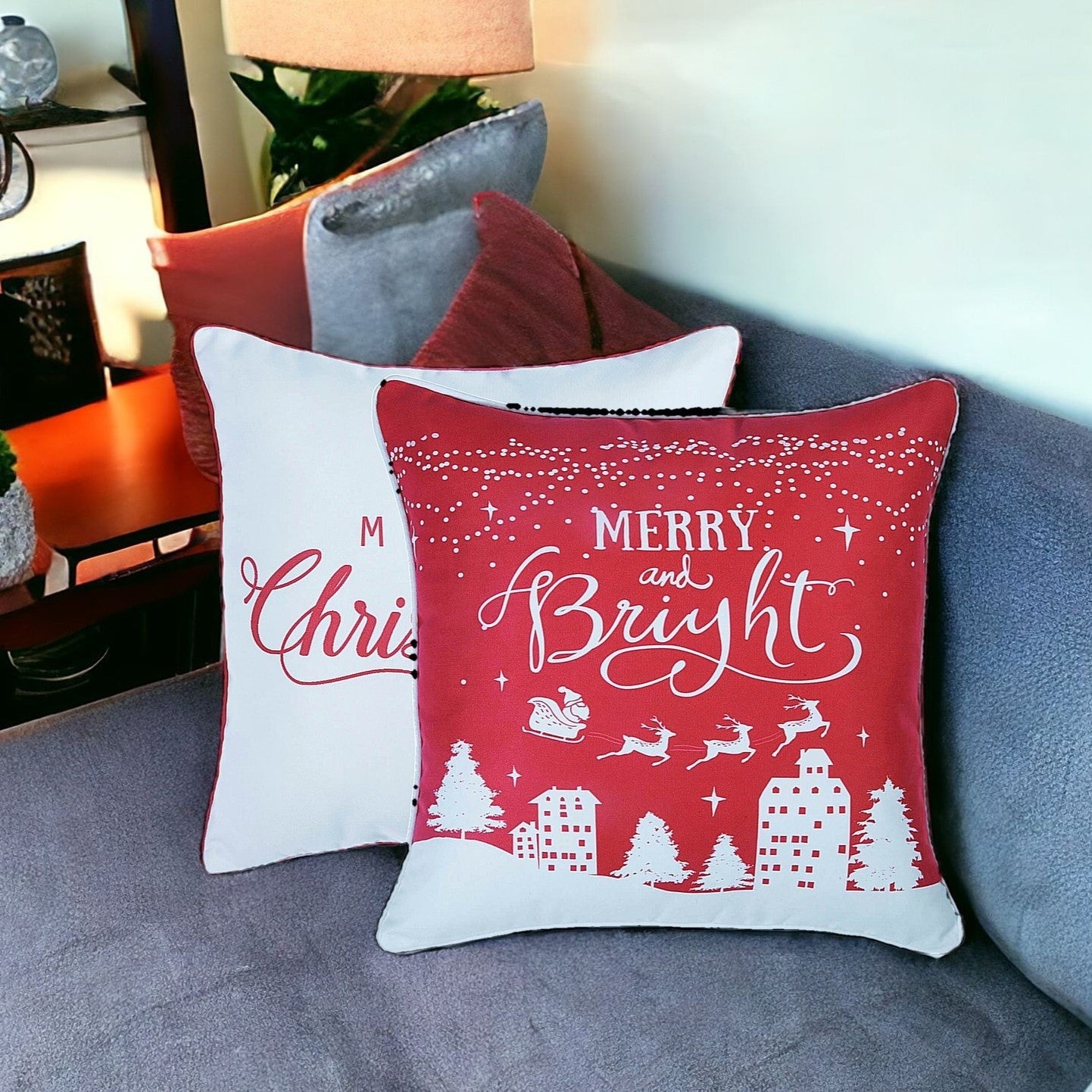 Set Of 2 18" Merry Christmas Throw Pillow Cover FurniFindUSA
