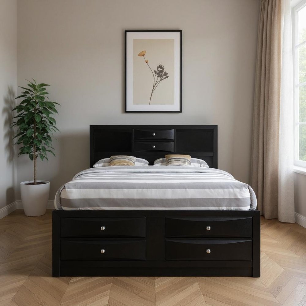 Black Wood King Bed Frame With Drawers HomeRoots