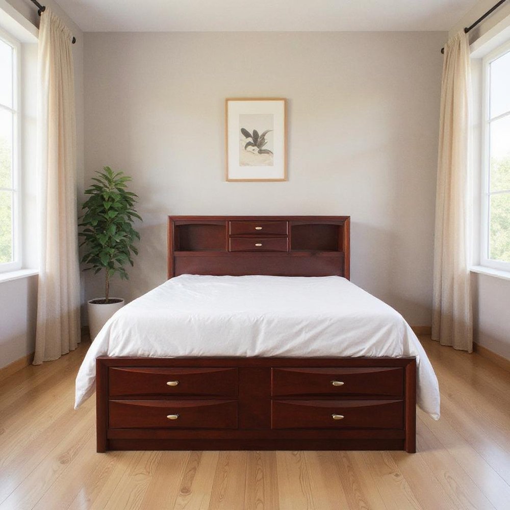 Espresso Wood Queen Bed Frame With Drawers HomeRoots