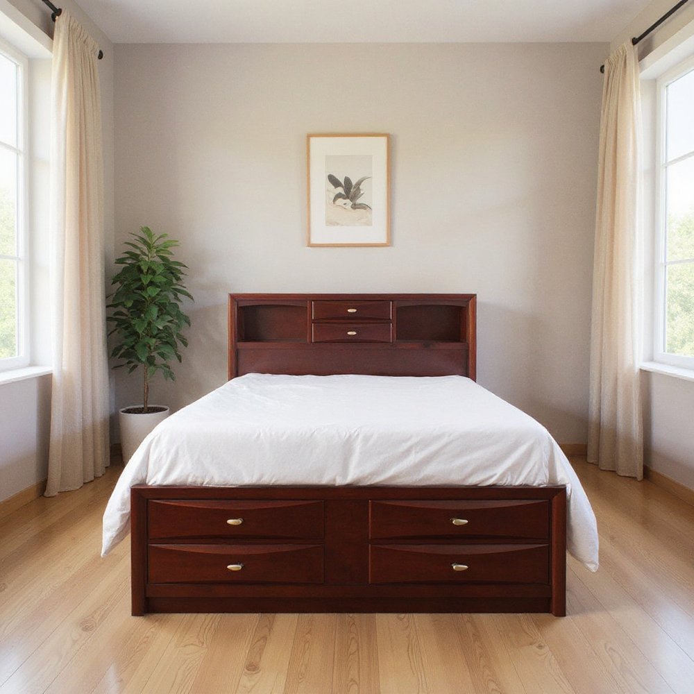 Espresso Wood Queen Bed Frame With Drawers HomeRoots