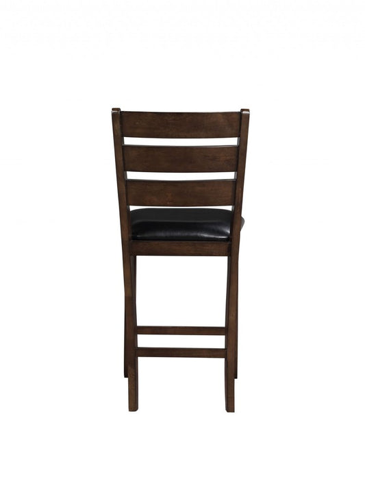 Set of Two 41" Black And Brown Faux Leather And Solid Wood Counter Height Bar Chairs HomeRoots