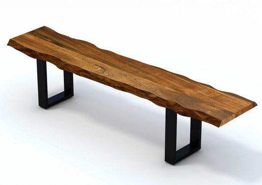 63" Live Edge Acacia Wood Bench With Black Metal Legs HomeRoots