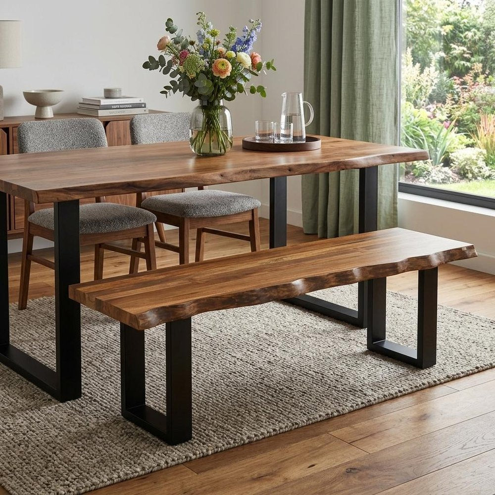 43" Brown and Black Solid Wood Dining Bench HomeRoots
