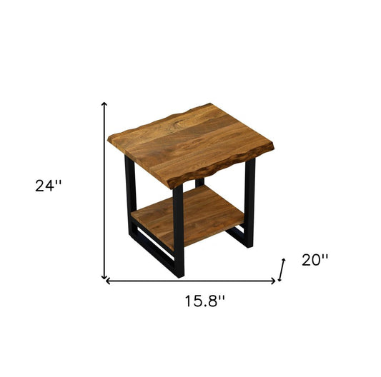 24" Brown And Black Solid Wood And Iron Square Frame End Table With Shelf HomeRoots