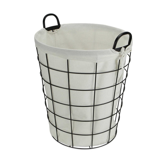 Large White Fabric Lined Metal Laundry Type Basket With Handle HomeRoots