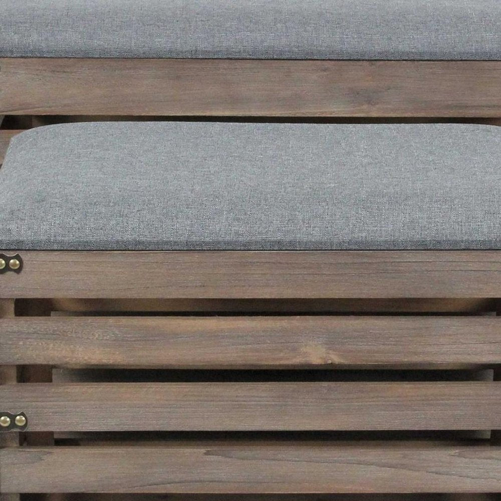 24" Gray and Brown Linen Upholstered Storage Bench with Flip Top HomeRoots