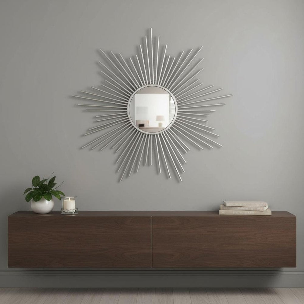 32" Silver Metal Sunburst Framed Accent Mirror HomeRoots