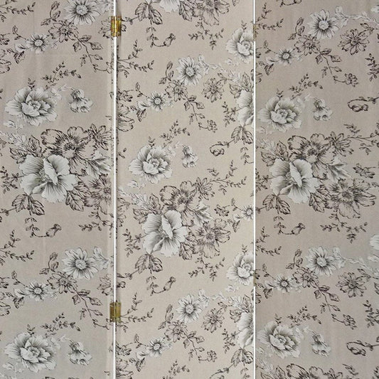 71" Beige and Black Fabric Folding Three Panel Screen Room Divider HomeRoots