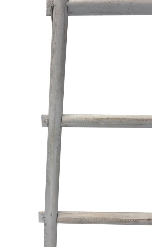 59" Gray Distressed Solid Wood Five Step Ladder Shelf