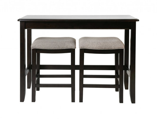 Set of Two 27" Light Gray And Dark Brown Fabric And Solid Wood Backless Bar Chairs HomeRoots