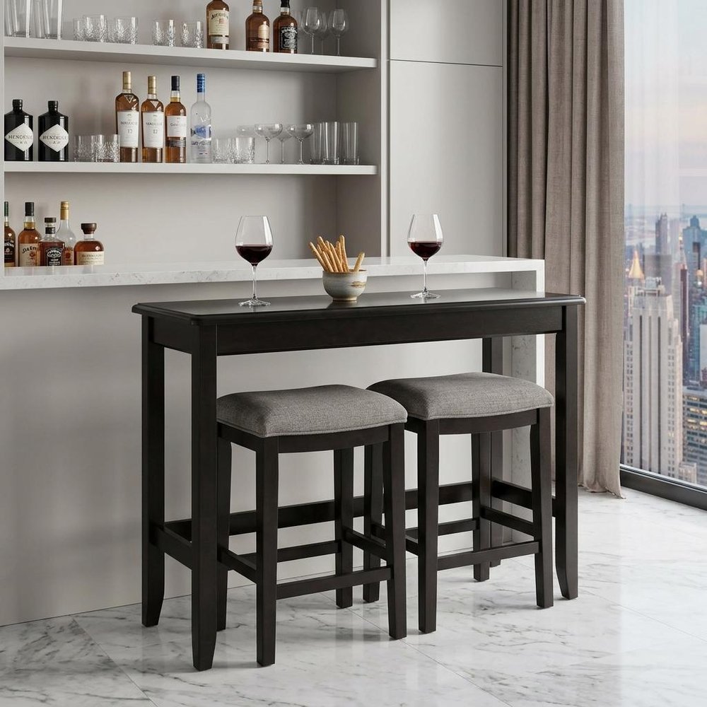 Set of Two 27" Light Gray And Dark Brown Fabric And Solid Wood Backless Bar Chairs HomeRoots