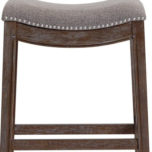 26" Gray And Brown Fabric And Linen And Solid Wood Backless Counter Height Bar Chair HomeRoots