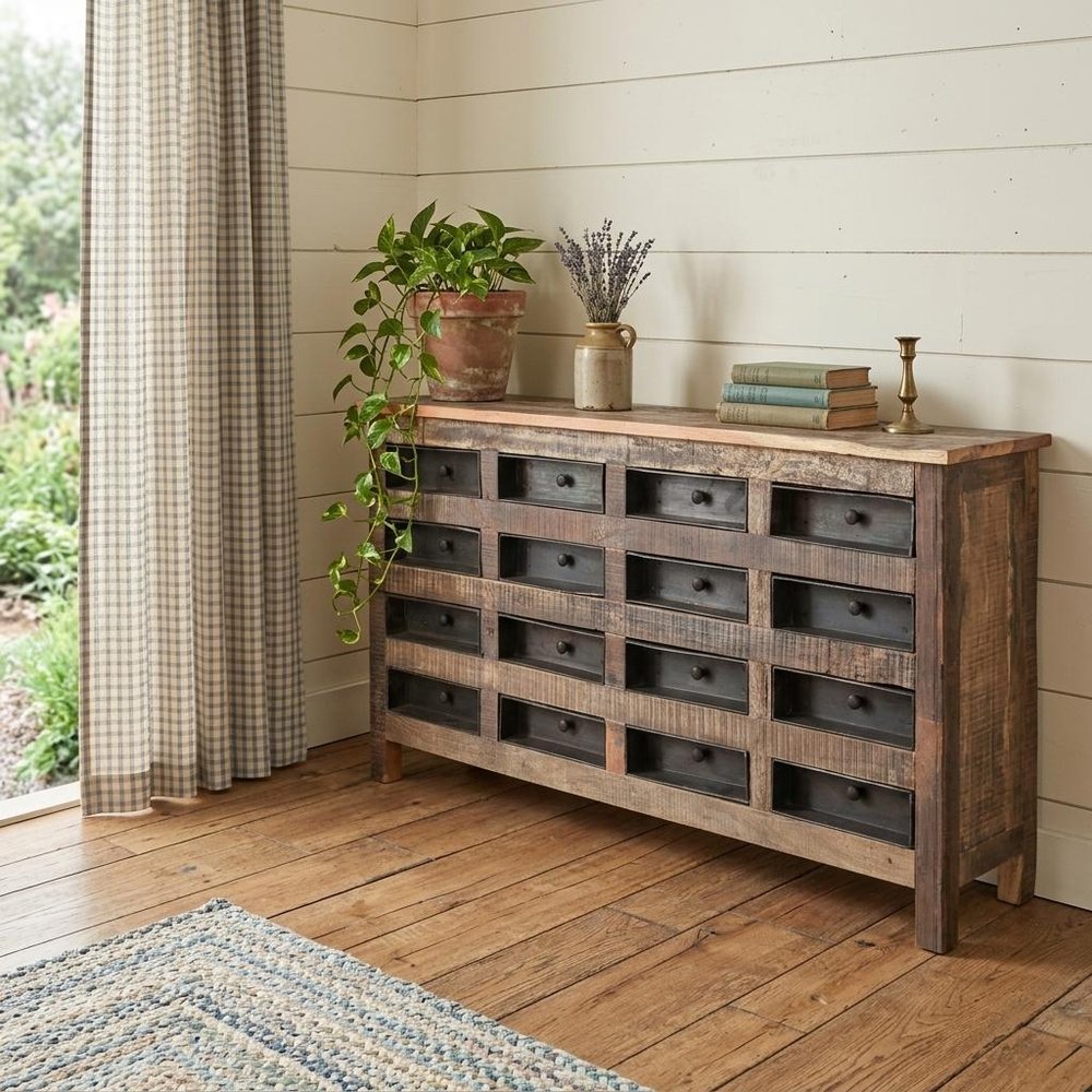 63" Brown and Black Solid Wood 16 Drawer Sideboard HomeRoots
