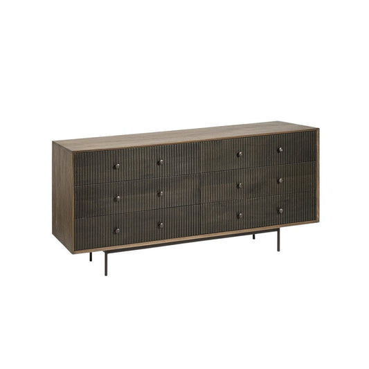 70" Brown and Black Solid Wood Six Drawer Sideboard HomeRoots