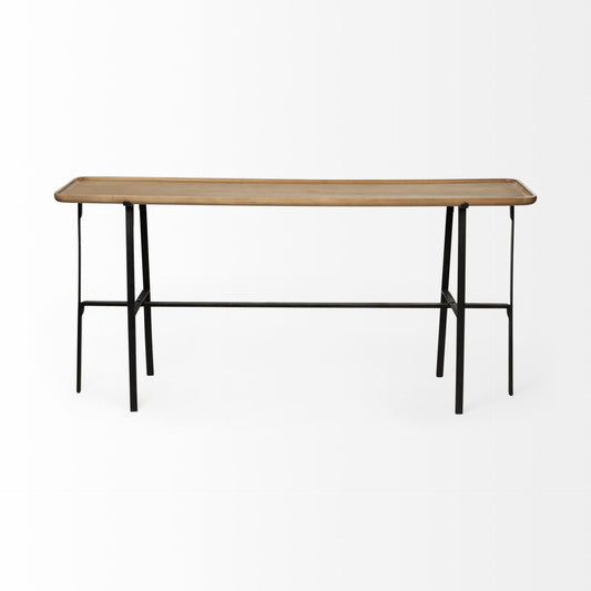 60" Brown and Black Solid Wood and Metal Trestle Console Table HomeRoots