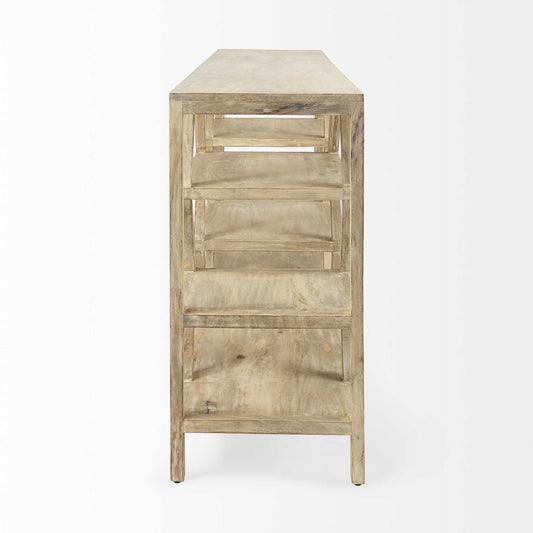 66" Light Brown Solid Wood Console Table Geometric Shelves HomeRoots