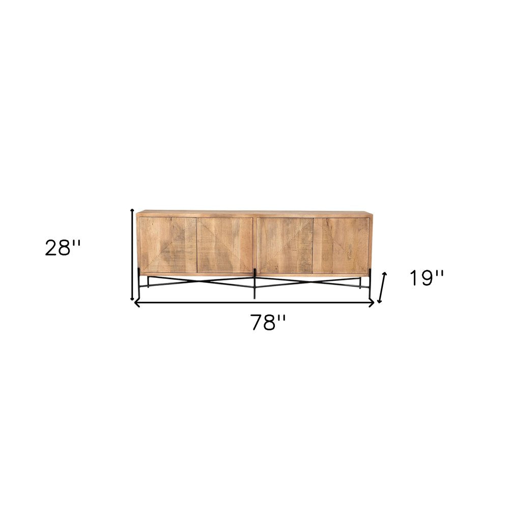 78" Brown Solid Wood Sideboard with Four Doors HomeRoots