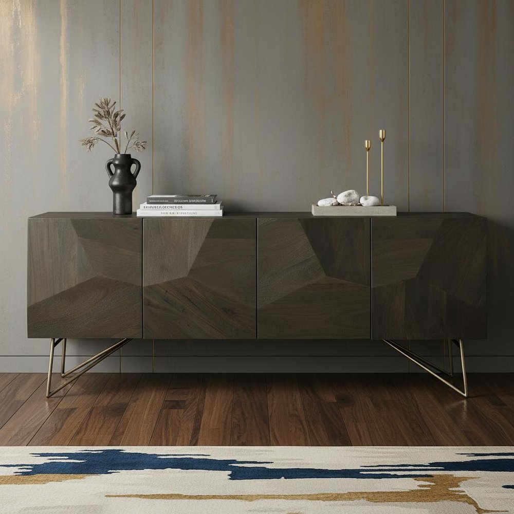 17" Dark Brown Solid Wood Sideboard with Four Doors HomeRoots