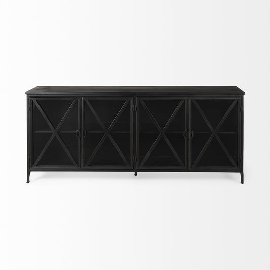 16" Black Iron Sideboard with Four Glass Doors HomeRoots