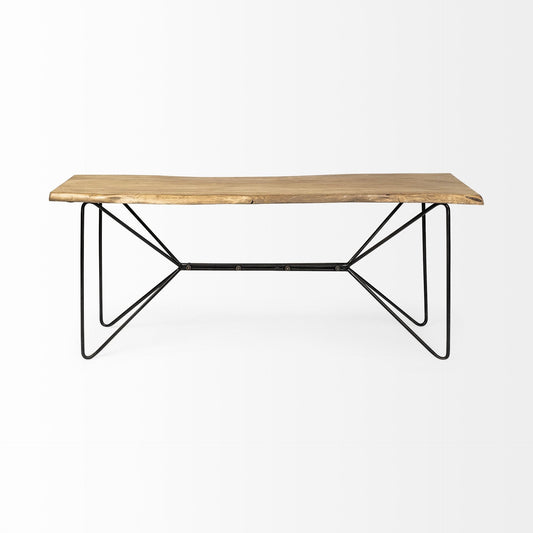 66" Natural and Black Solid Wood and Iron Distressed Abstract Console Table HomeRoots
