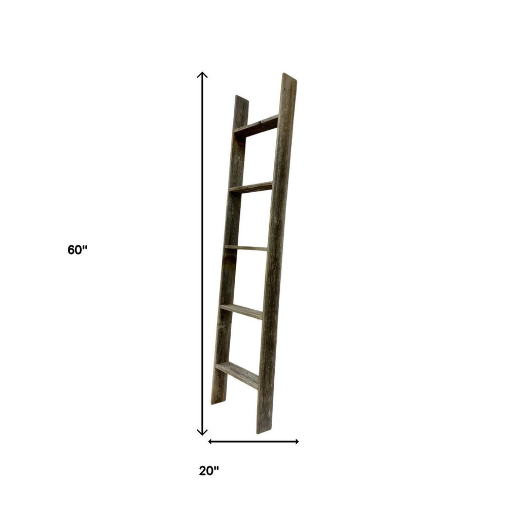 60" Gray Distressed Solid Wood Five Step Ladder Shelf HomeRoots