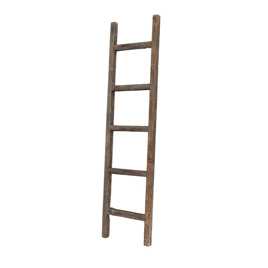 60" Espresso Distressed Solid Wood Five Step Ladder Shelf