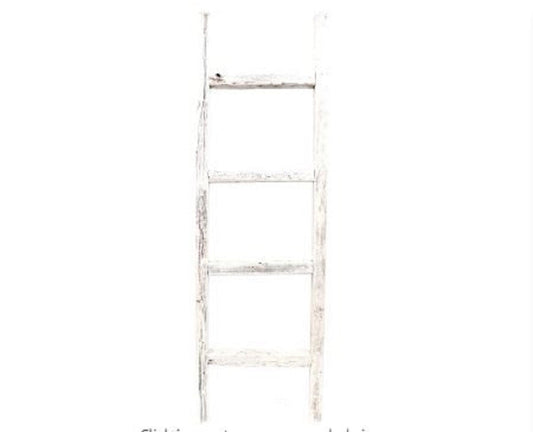 48" White Distressed Solid Wood Four Step Ladder Shelf