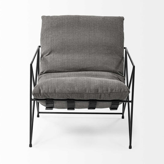 30" Gray and Black Linen Lounge Chair HomeRoots