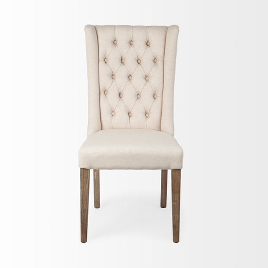 Tufted Cream and Brown Upholstered Linen Wing Back Dining Side Chair HomeRoots