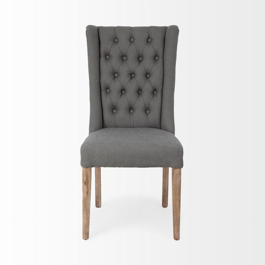 Tufted Gray and Brown Upholstered Linen Wing Back Dining Side Chair HomeRoots